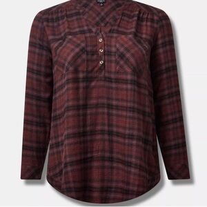 Torrid Harper Softest Flannel Pullover Burgundy Plaid Button-Down Shirt 1X